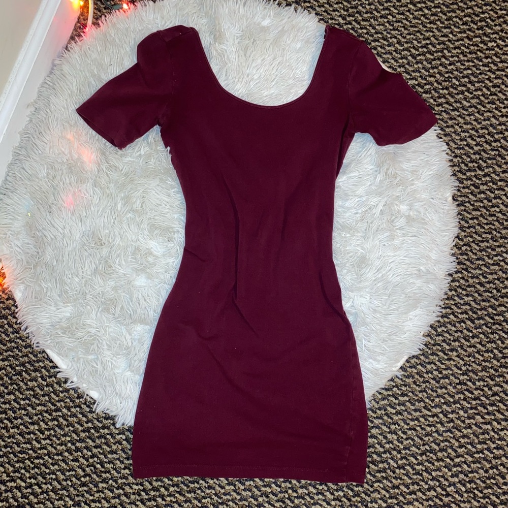 Maroon Knee Length Dress with Sleeves